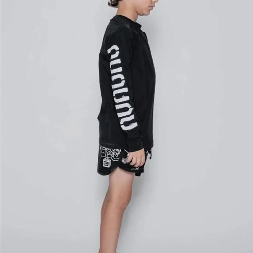 Black Long Sleeve Shirt with White Lettering by Nununu